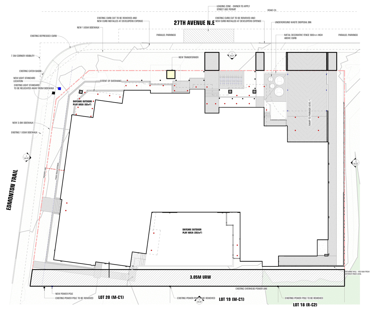 Construction site plan for project from page 8 of the file 'DP2025-02322 - DMAP Plans Amended (12MB) 2026-02-23'