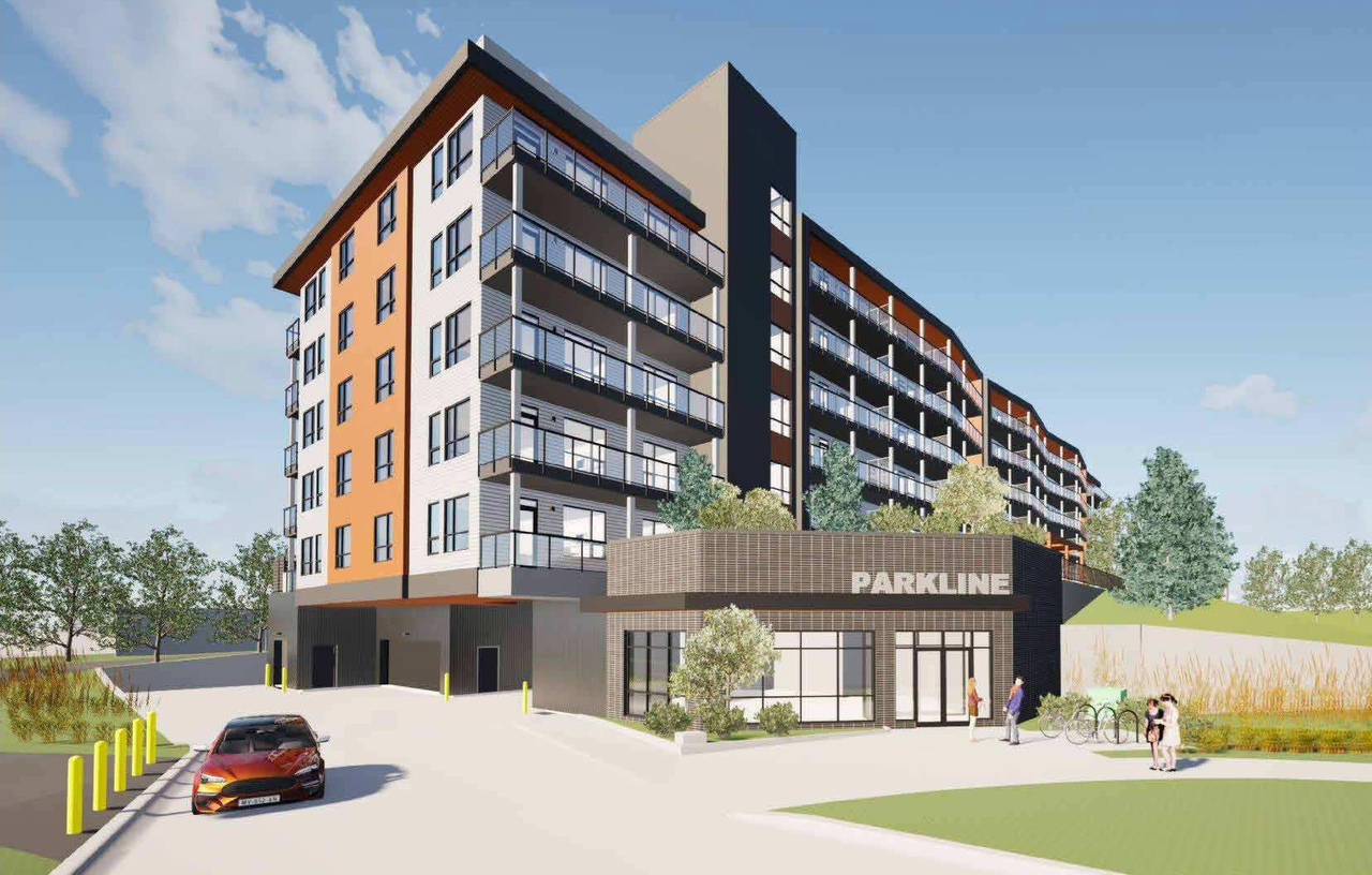 Rendering of building from page 1 of the file 'DP2025-02420 DMAP Plans Amended (11MB) 2025-12-16'