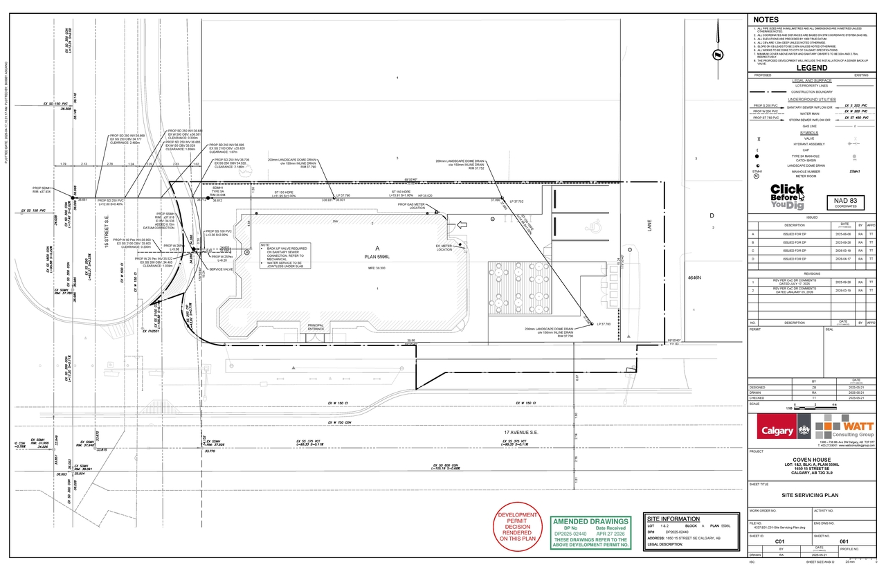Construction site plan for project from page 1 of the file 'DP2025-02440 - DMAP DECISION RENDERED (20MB) 2026-05-15'