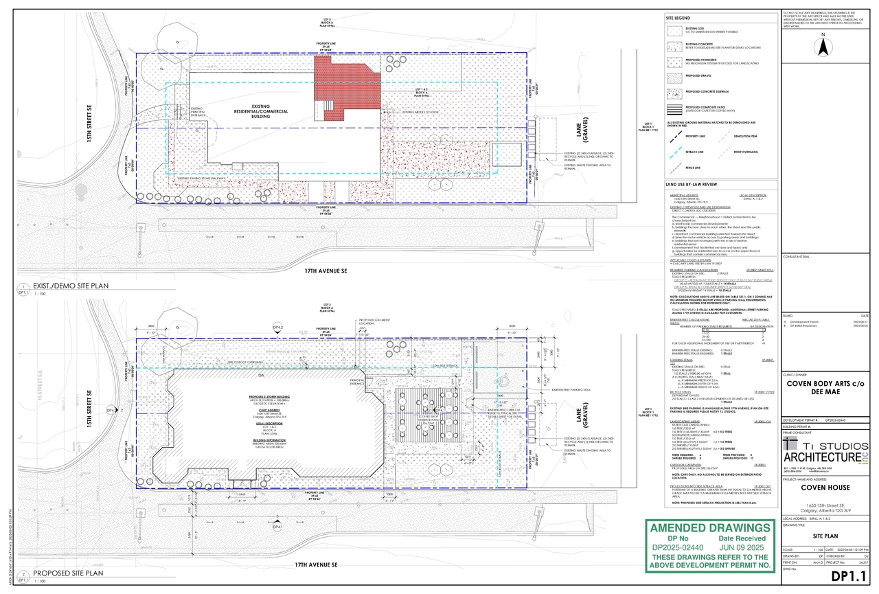 Construction site plan for project from page 2 of the file 'DMAP Plans (Amended) DP2025-02440 (17MB) 2025-06-09'