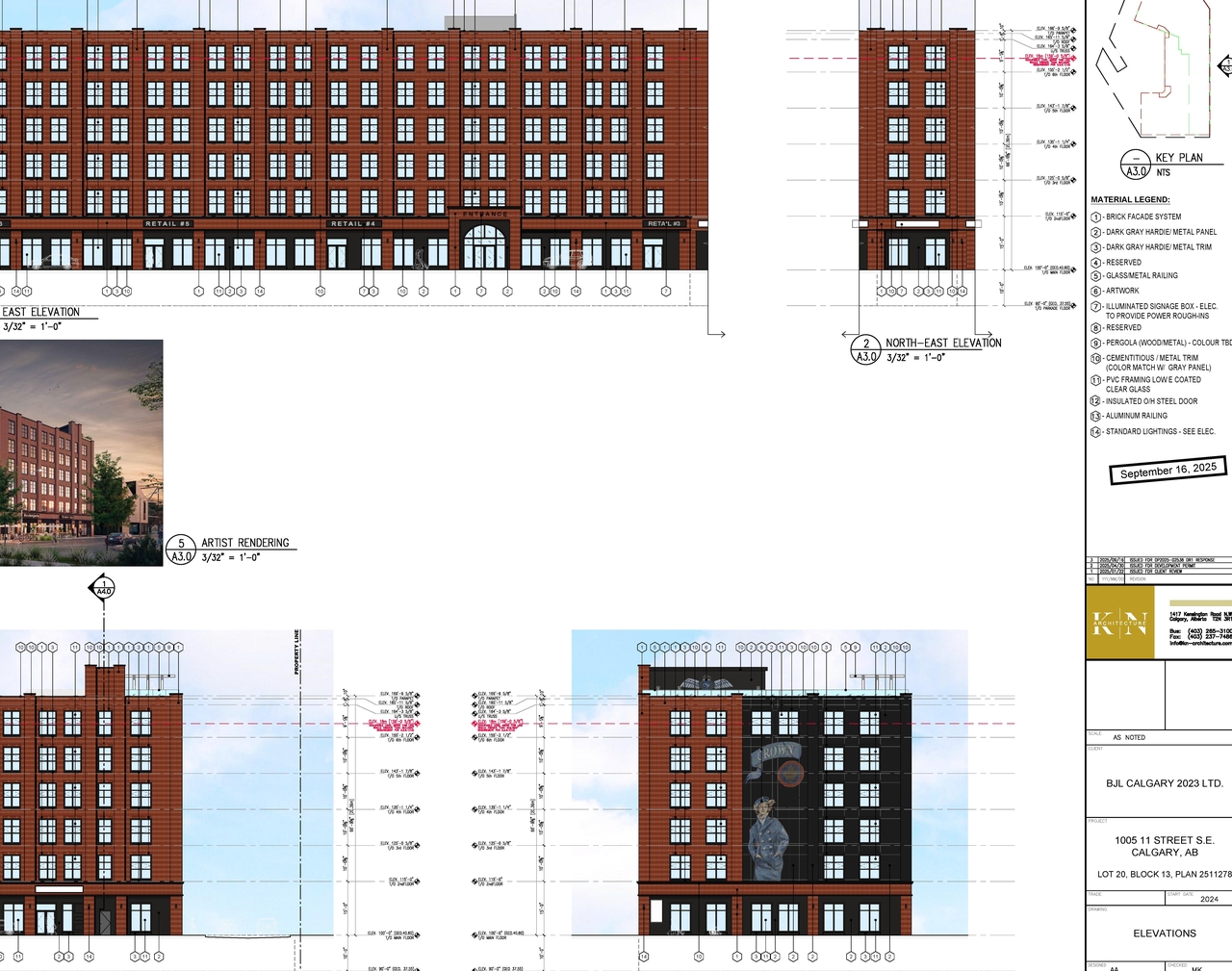 Rendering of building from page 6 of the file 'DP2025-02538 DMAP Plans (Amended) 2025-10-07 (13MB)'