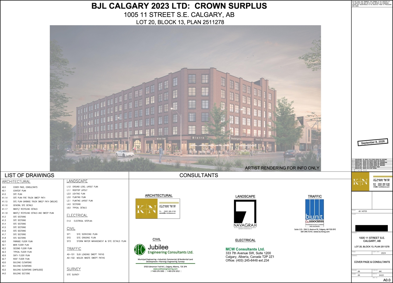 Rendering of building from page 1 of the file 'DP2025-02538 DMAP Plans (Amended) 2026-09-18 (11MB)'