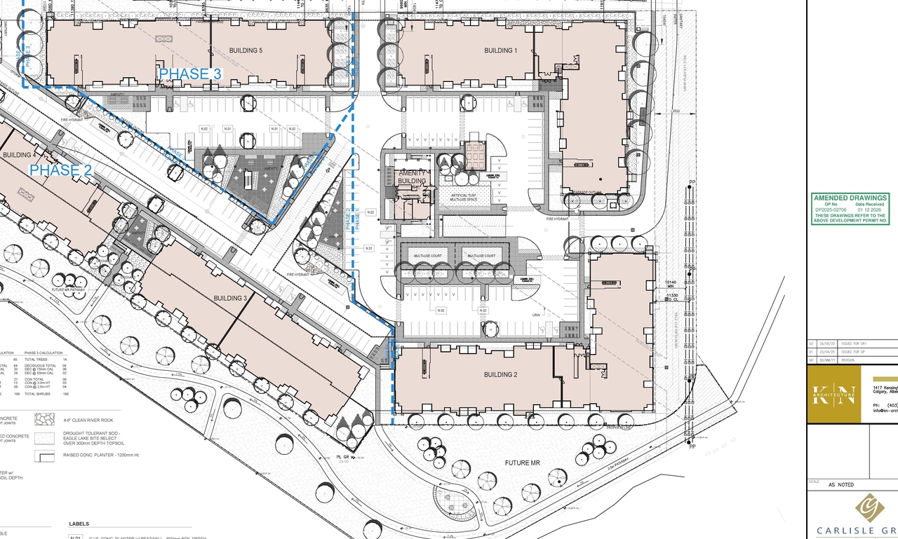 Construction site plan for project from page 10 of the file 'DP2025-02706 DMAP Plans Amended (12MB) 2026-01-12'
