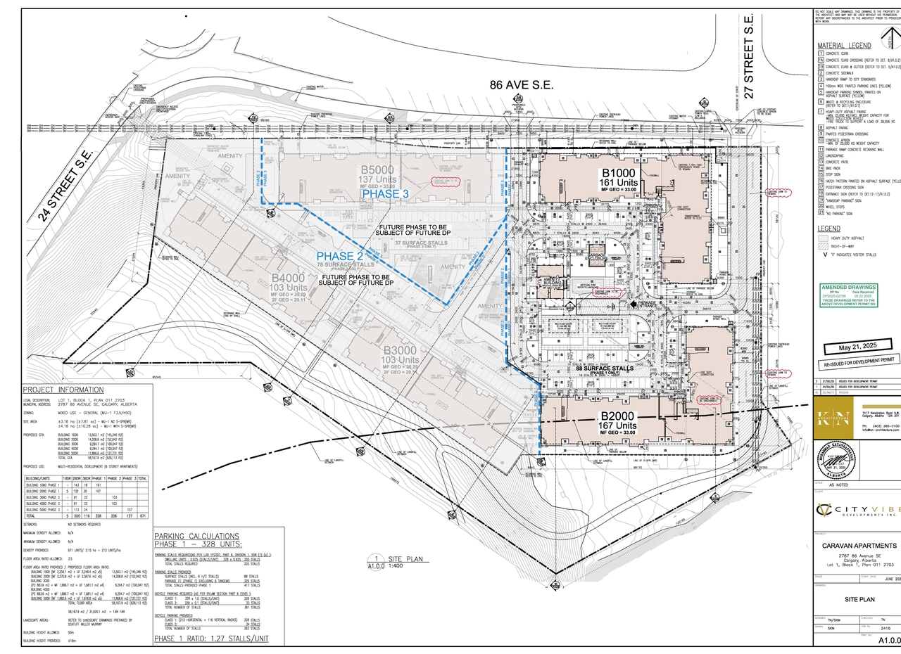 Construction site plan for project from page 1 of the file 'DP2025-02706 DMAP Plans Submitted 2025-05-08 16MB'