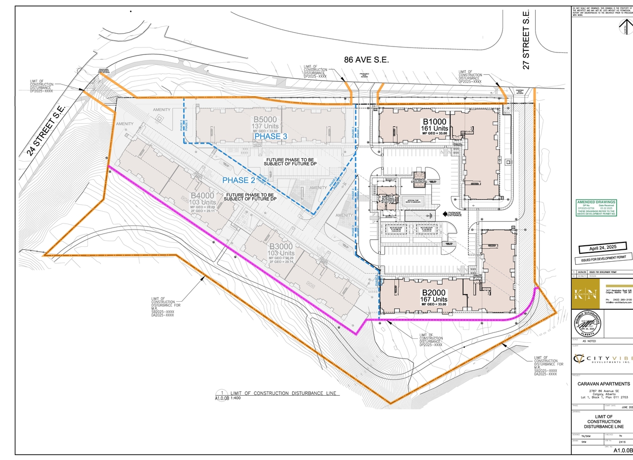 Construction site plan for project from page 3 of the file 'DP2025-02706 DMAP Plans Submitted 2025-05-08 16MB'