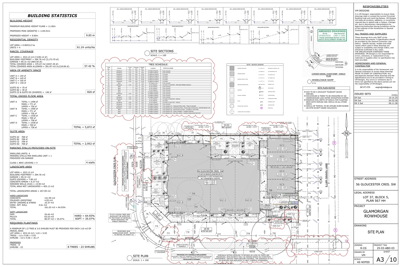 Construction site plan for project from page 2 of the file 'DP2025-02723 DMAP Plans AMENDED (3MB) 2026-06-11'
