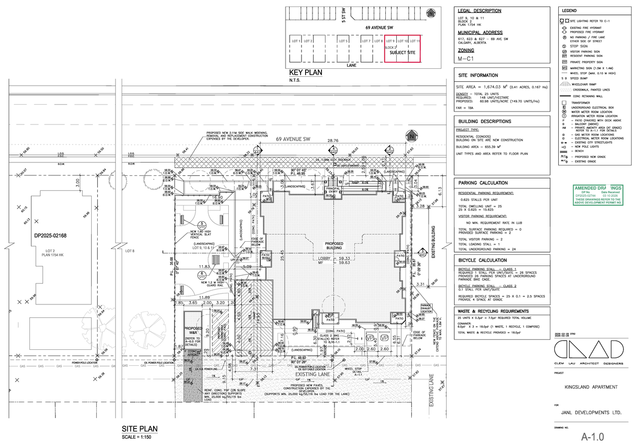 Construction site plan for project from page 1 of the file 'DP2025-02744 DMAP Plans Amended (7MB) 2026-03-10'