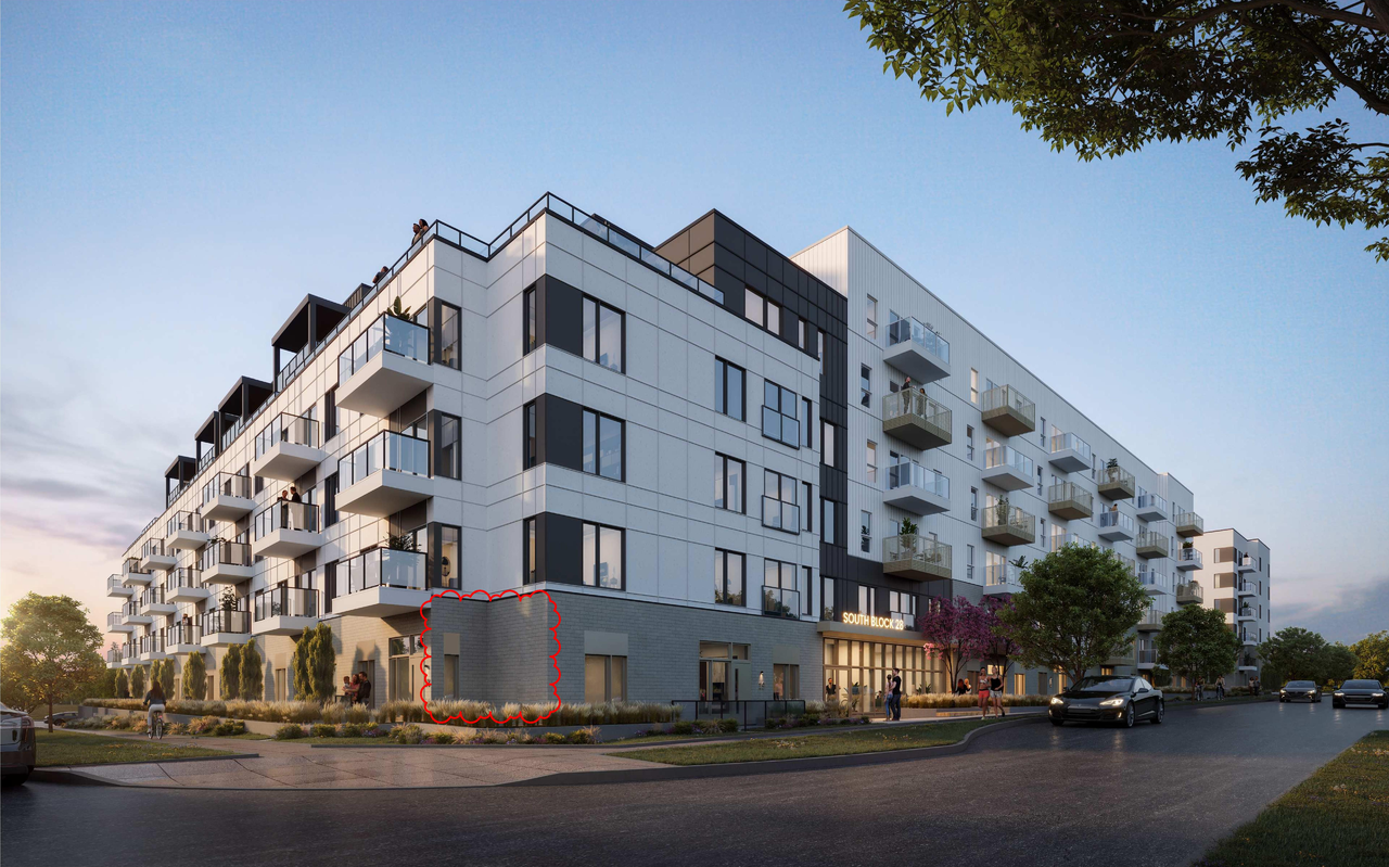 Rendering of building from page 1 of the file 'DMAP Plans Amended DP2025-02996 (23MB) 2025-10-06'