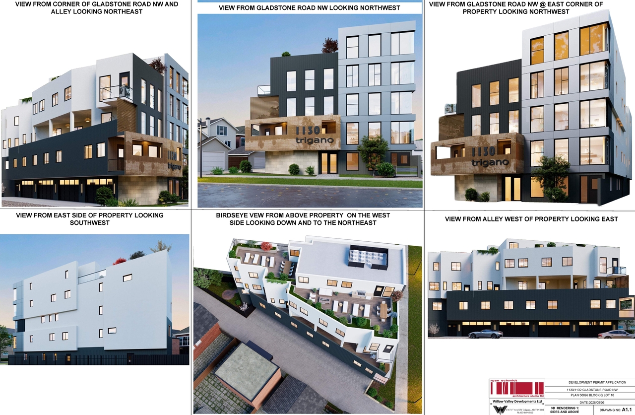 Rendering of building from page 2 of the file 'DP2025-03029 DMAP Plans (Amended) 2026-05-11 (7MB)'