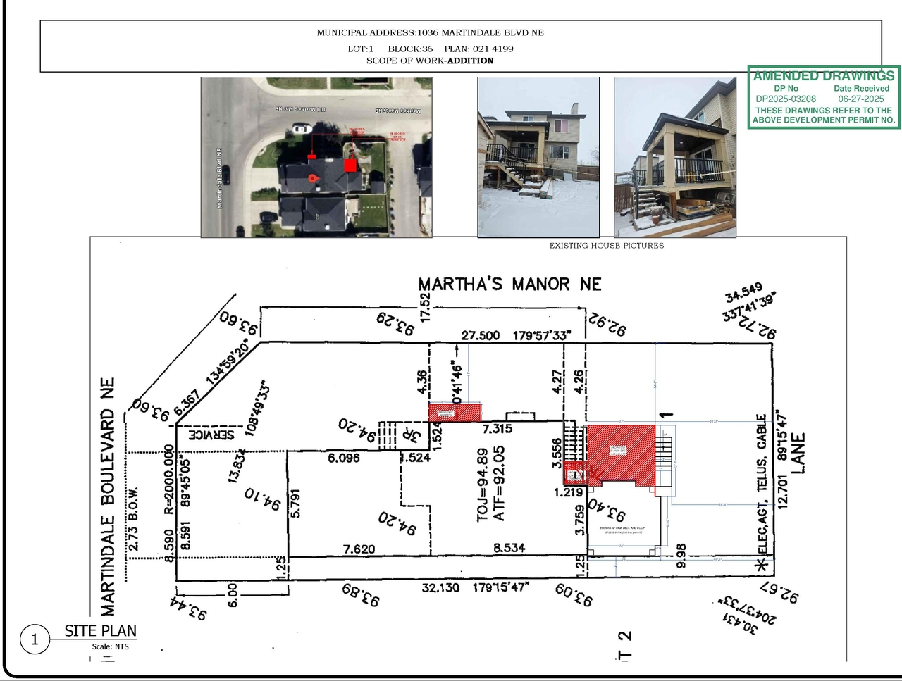 Construction site plan for project from page 1 of the file 'DP2025-03208 DMAP Plans Amended 2025-06-27 (3MB)'