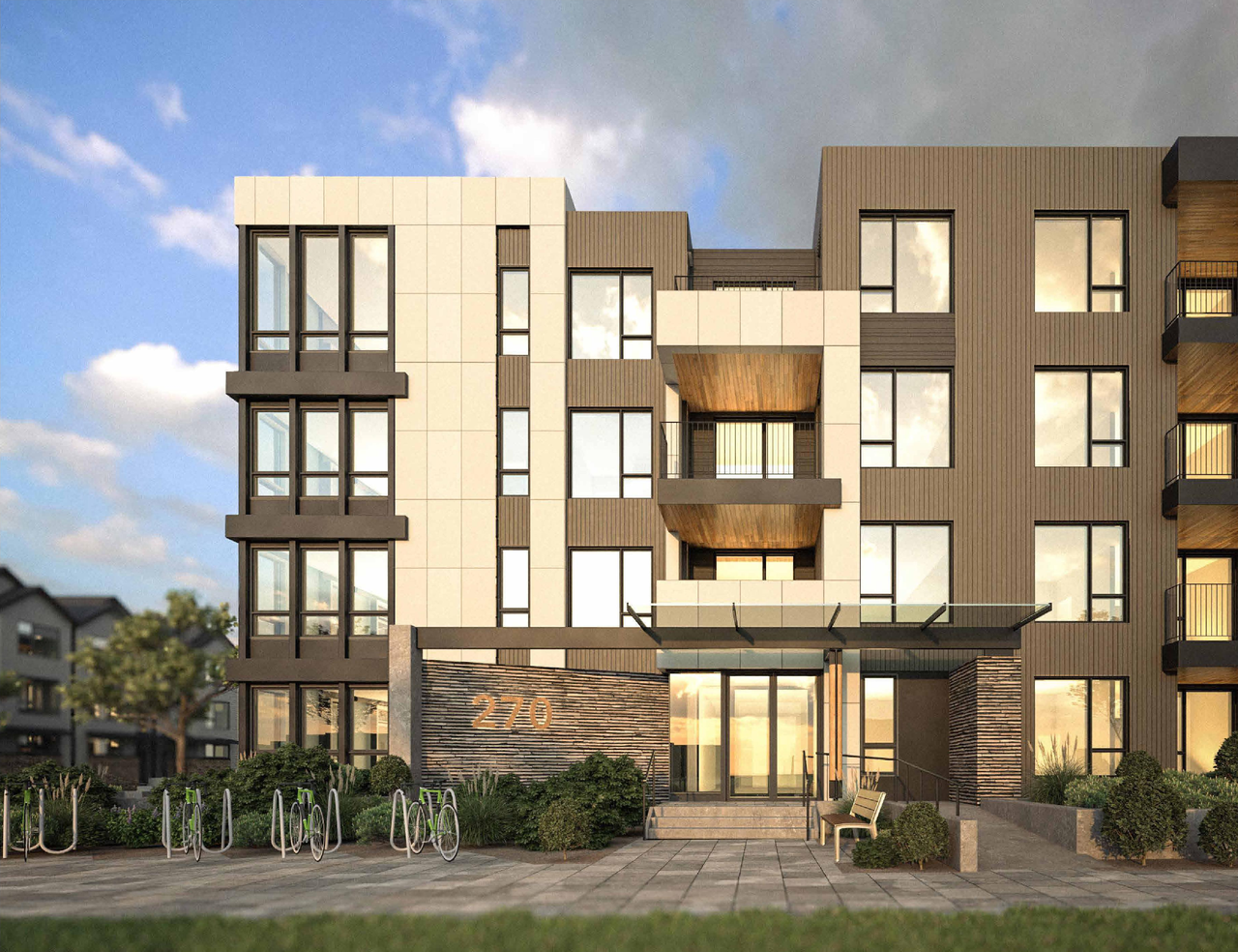Rendering of building from page 1 of the file 'DP2025-03212 DMAP Plans Submitted 2025-05-30(13MB)'