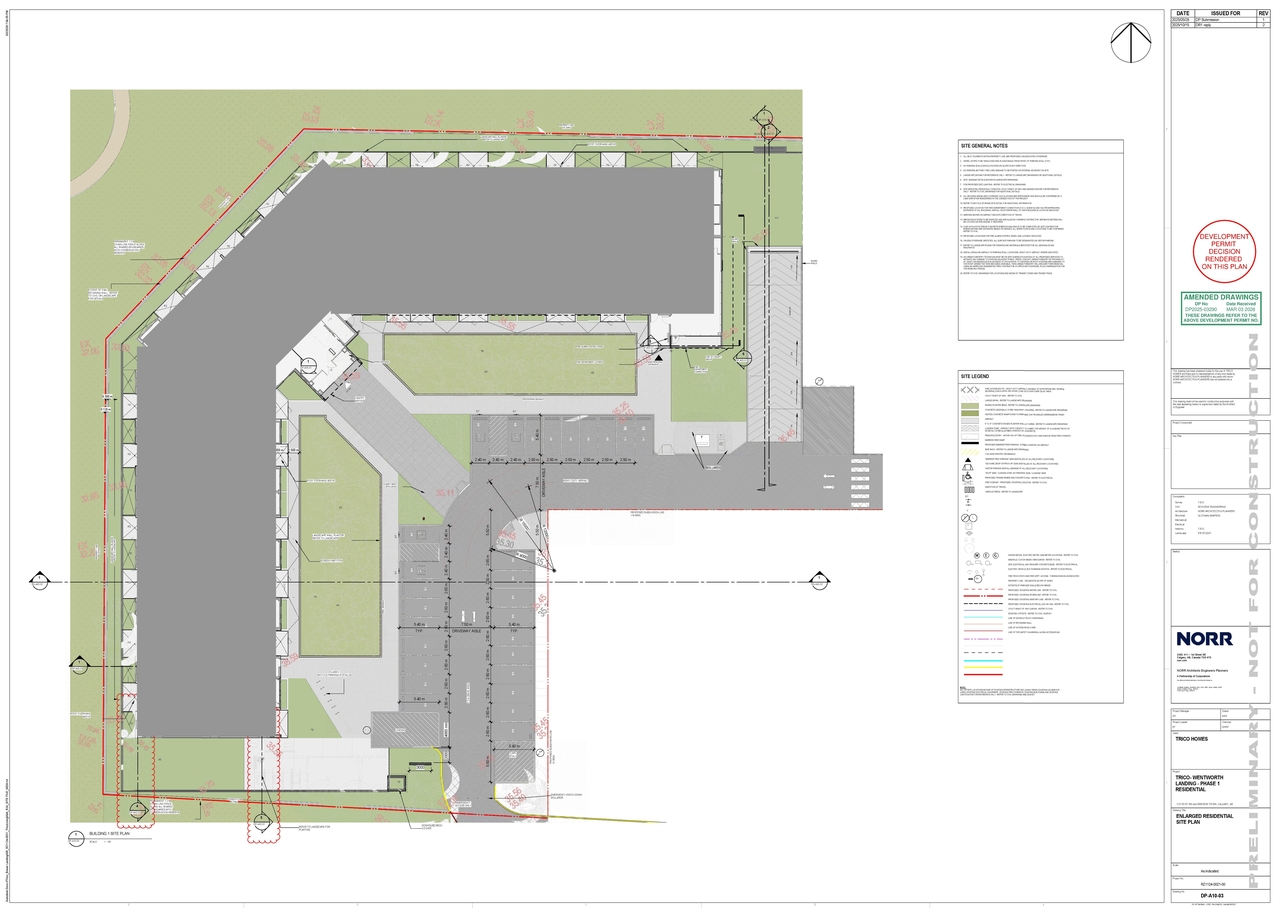 Construction site plan for project from page 4 of the file 'DP2025-03290 - DMAP DECISION RENDERED (24MB) 2026-03-12'