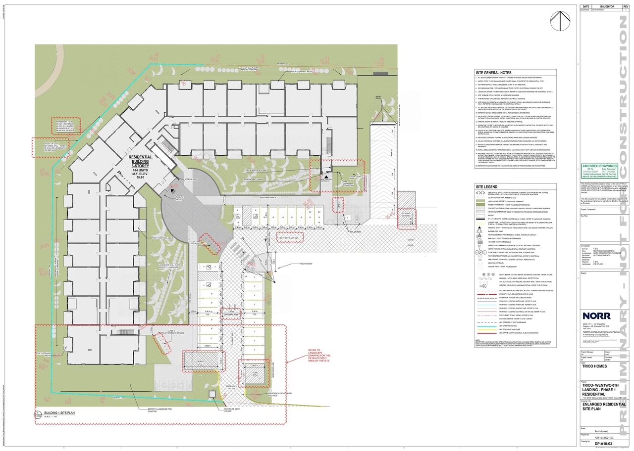Construction site plan for project from page 4 of the file 'DMAP Plans Amended DP2025-03290 (17MB) 2025-10-20'