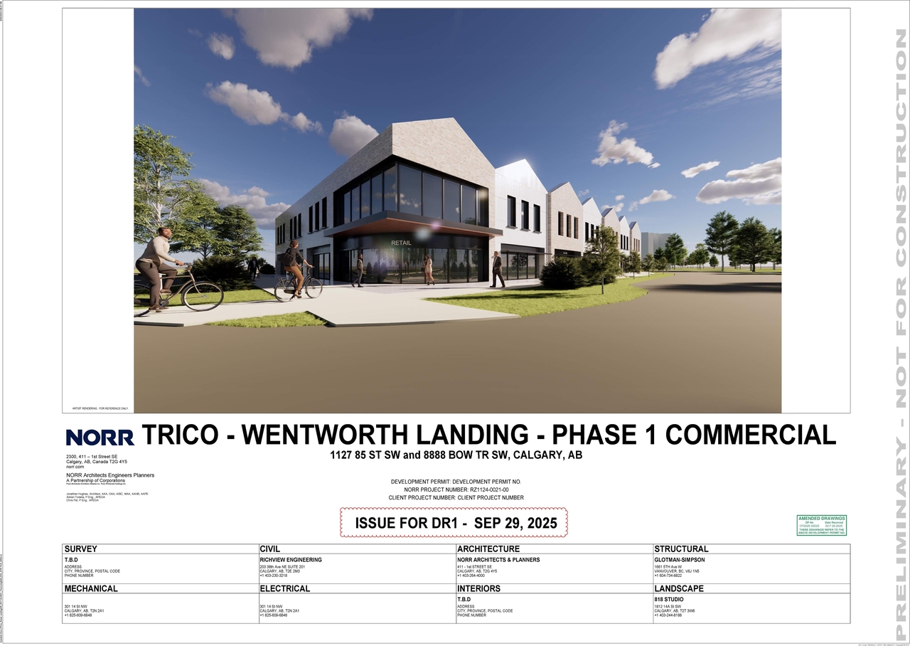 Rendering of building from page 1 of the file 'DP2025-03525 DMAP Plans Amended (41MB) 2025-09-29'