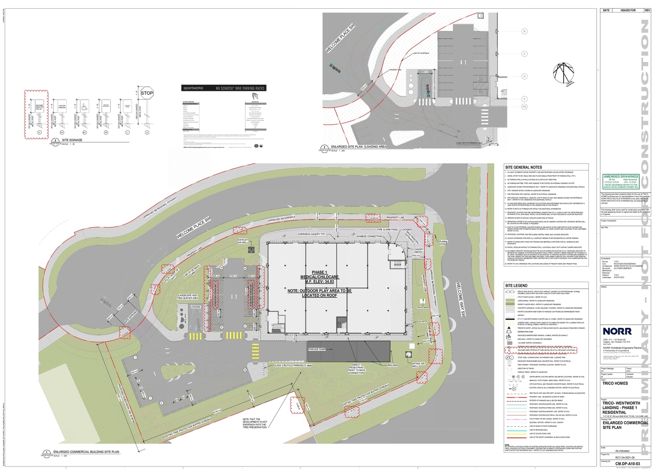 Construction site plan for project from page 4 of the file 'DP2025-03525 DMAP Plans Amended (18MB) 2026-01-19'