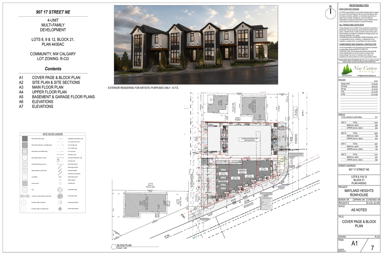 Construction site plan for project from page 1 of the file 'DP2025-03785 - DMAP PLANS - AMENDED - 2026-05-19 (11MB)'