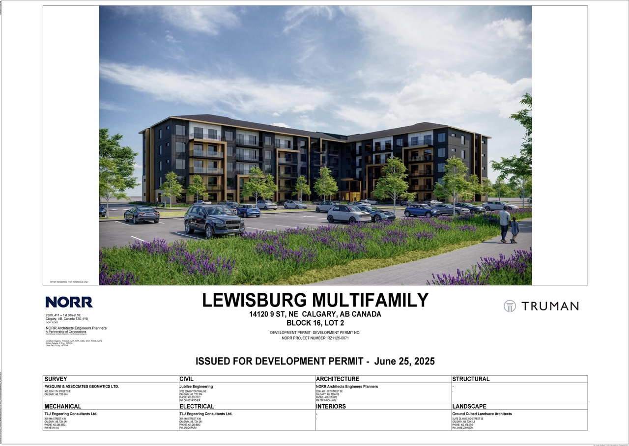 Rendering of building from page 1 of the file 'DMAP Plans (Submitted) DP2025-03807 (49MB) 2025-07-02'