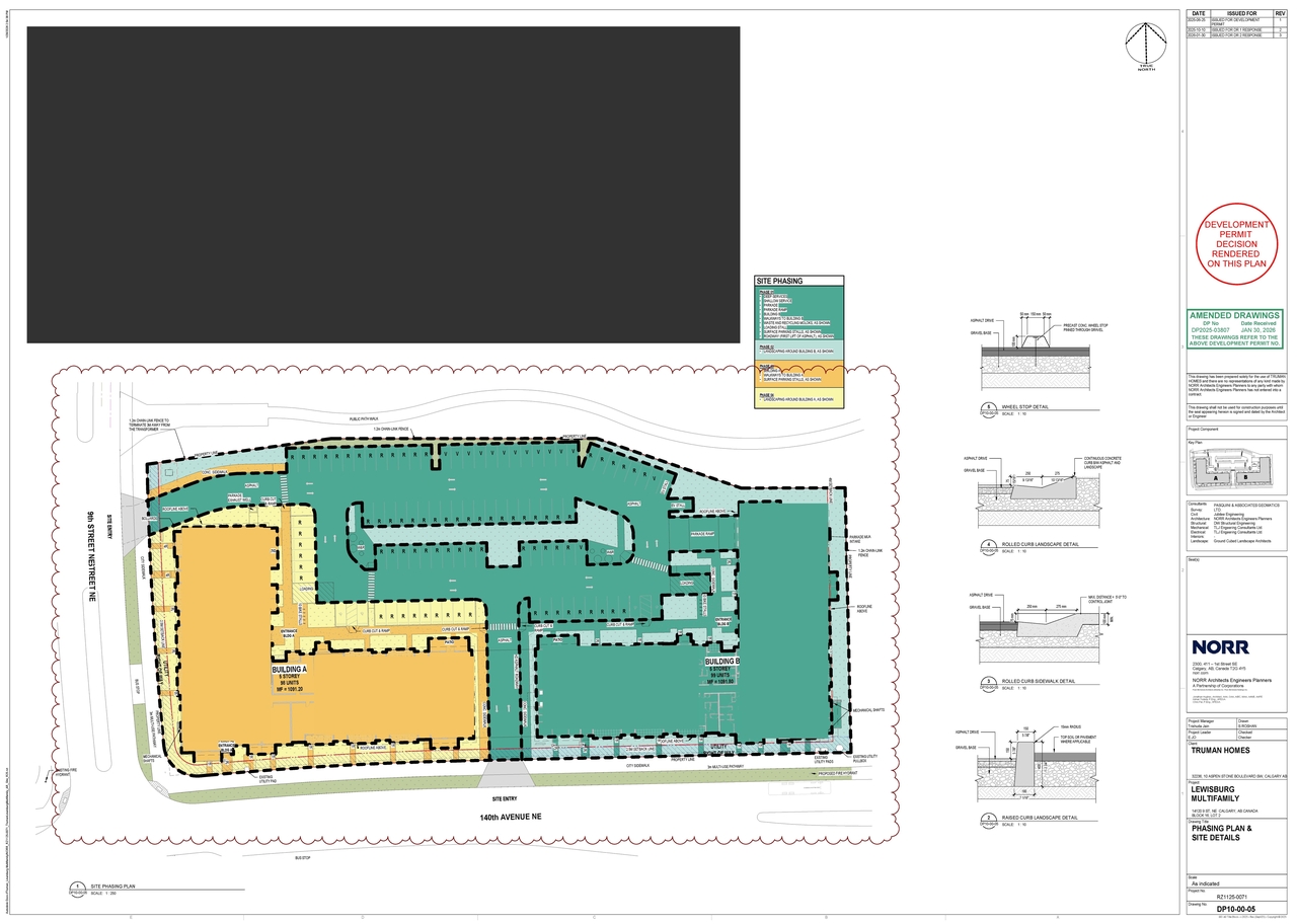 Construction site plan for project from page 5 of the file 'DP2025-03807 - DMAP DECISION RENDERED (16MB) 2026-03-16'