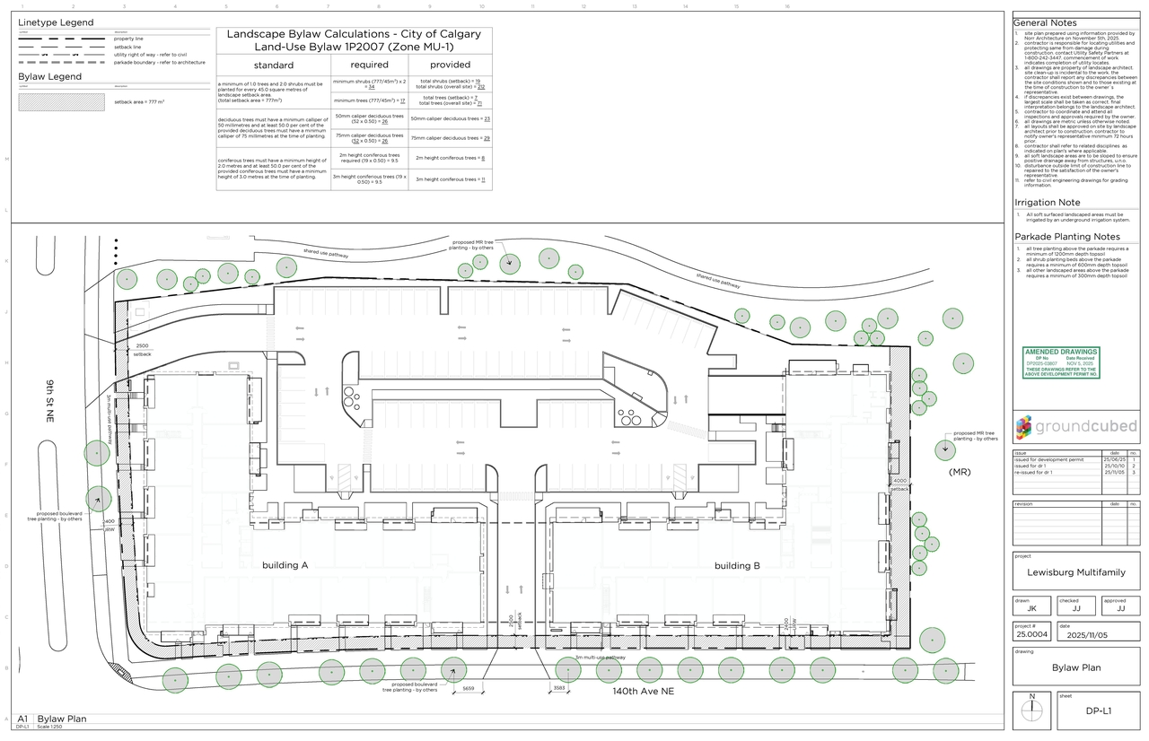 Construction site plan for project from page 11 of the file 'DP2025-03807 DMAP Plans Amended (14MB) 2025-11-05'