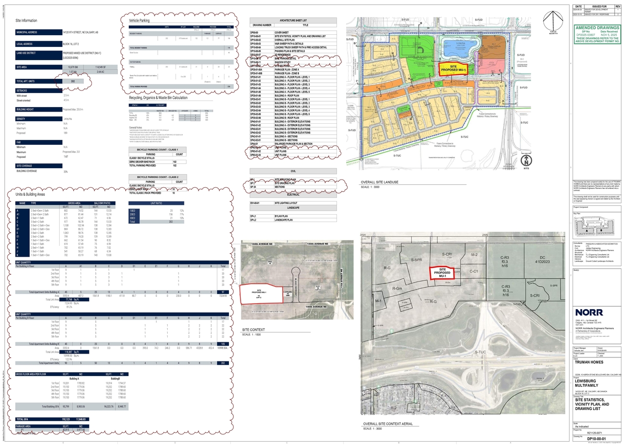 Construction site plan for project from page 2 of the file 'DP2025-03807 DMAP Plans Amended (14MB) 2025-11-05'