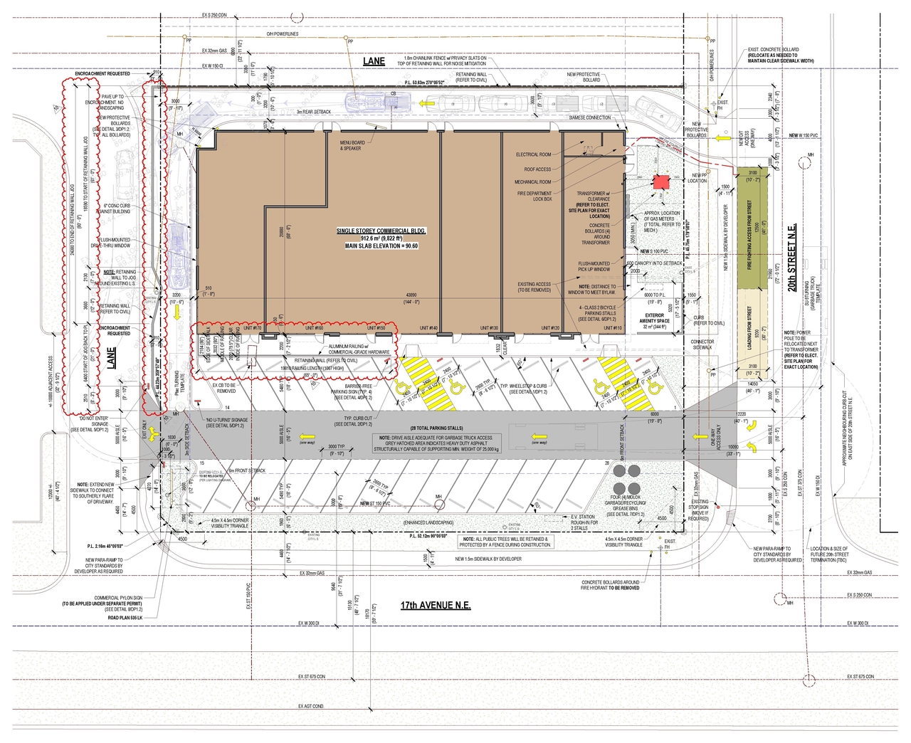 Construction site plan for project from page 1 of the file 'DP2025-03822 DMAP Plans Amended (1MB) 2025-12-04'