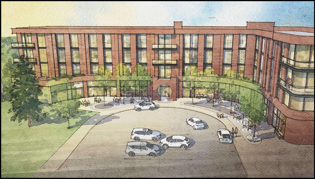 Rendering of building from page 1 of the file 'DP2025-04037 DMAP Plans (Amended) 2026-07-29 (12MB)'