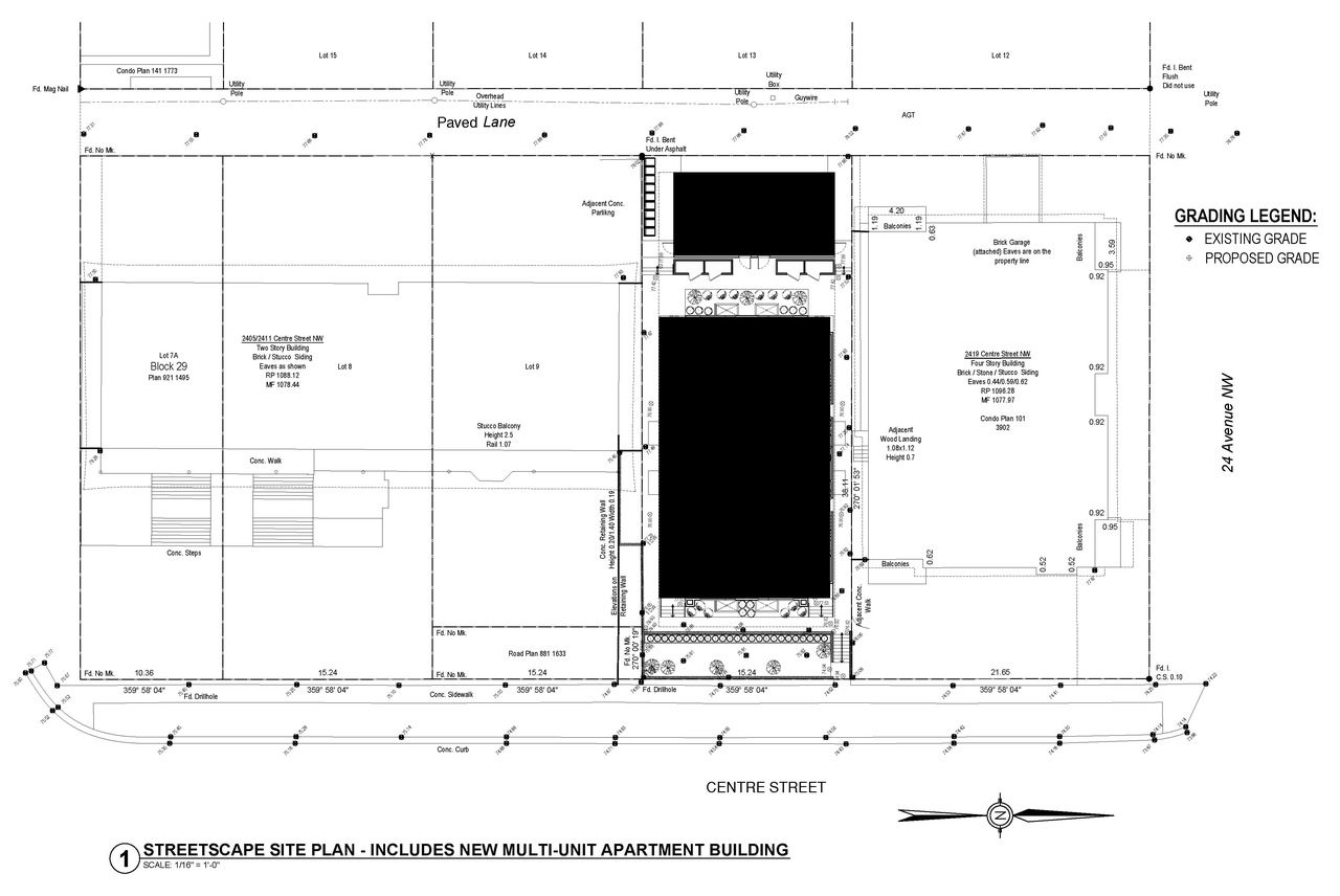 Construction site plan for project from page 2 of the file 'DP2025-04077 DMAP Plans (Submitted) 2025-10-07 (4MB)'