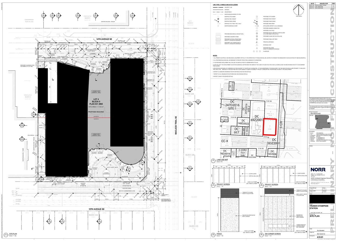 Construction site plan for project from page 1 of the file 'DP2025-04119 DMAP Plans (Amended) 2026-08-13 (4MB)'