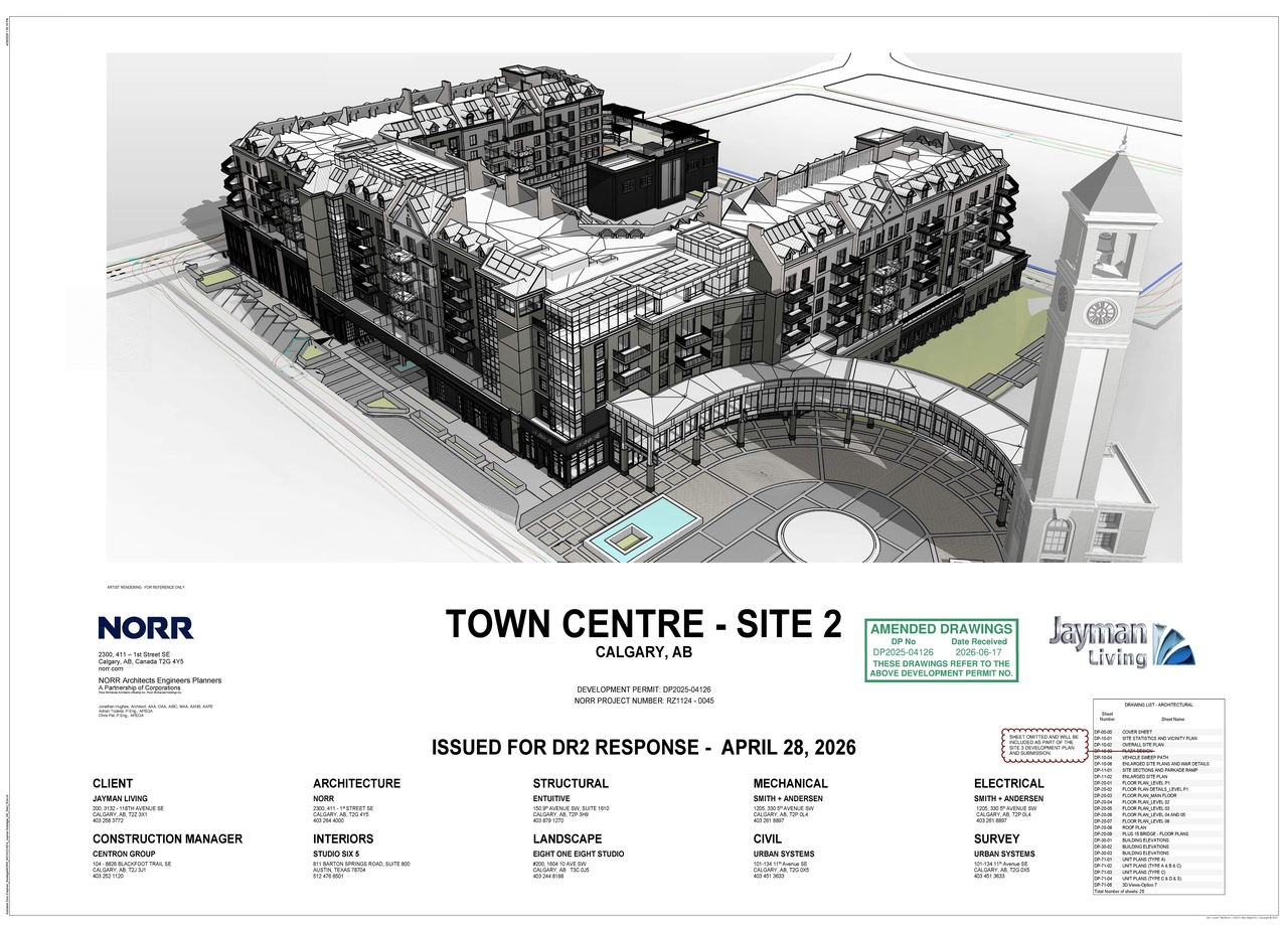 Construction site plan for project from page 1 of the file 'DP2025-04126 DMAP Plans (Amended) (18MB) 2026-06-18'