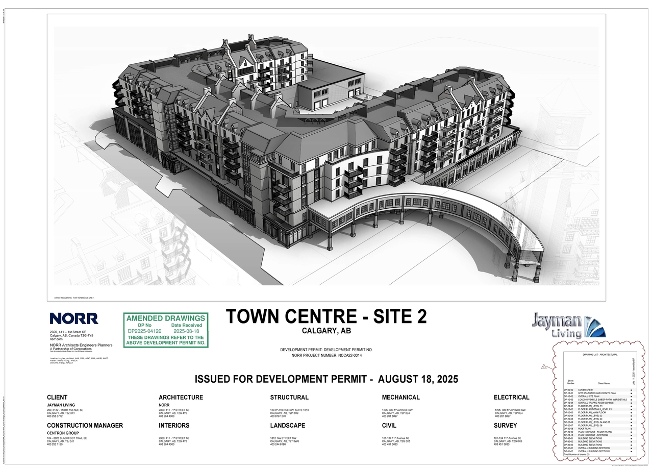 Construction site plan for project from page 1 of the file 'DP2025-04126 DMAP Plans (Submitted) 2025-08-18 (17MB)'