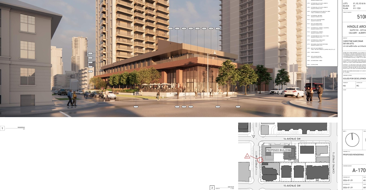 Rendering of building from page 6 of the file 'DP2025-04204 DMAP Plans (Amended) 2026-01-29 (14MB)'