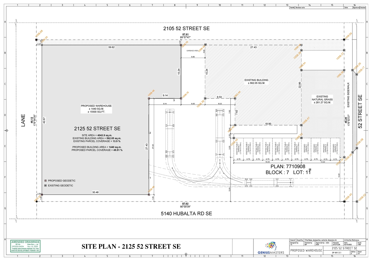 Construction site plan for project from page 1 of the file 'DP2025-04254 DMAP Plans Submitted (3MB) 2025-11-06'