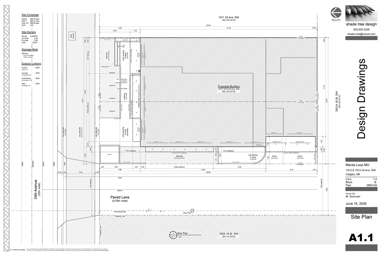 Construction site plan for project from page 2 of the file 'DP2025-04278 DMAP Plans (Amended) 2026-06-17 (5MB)'