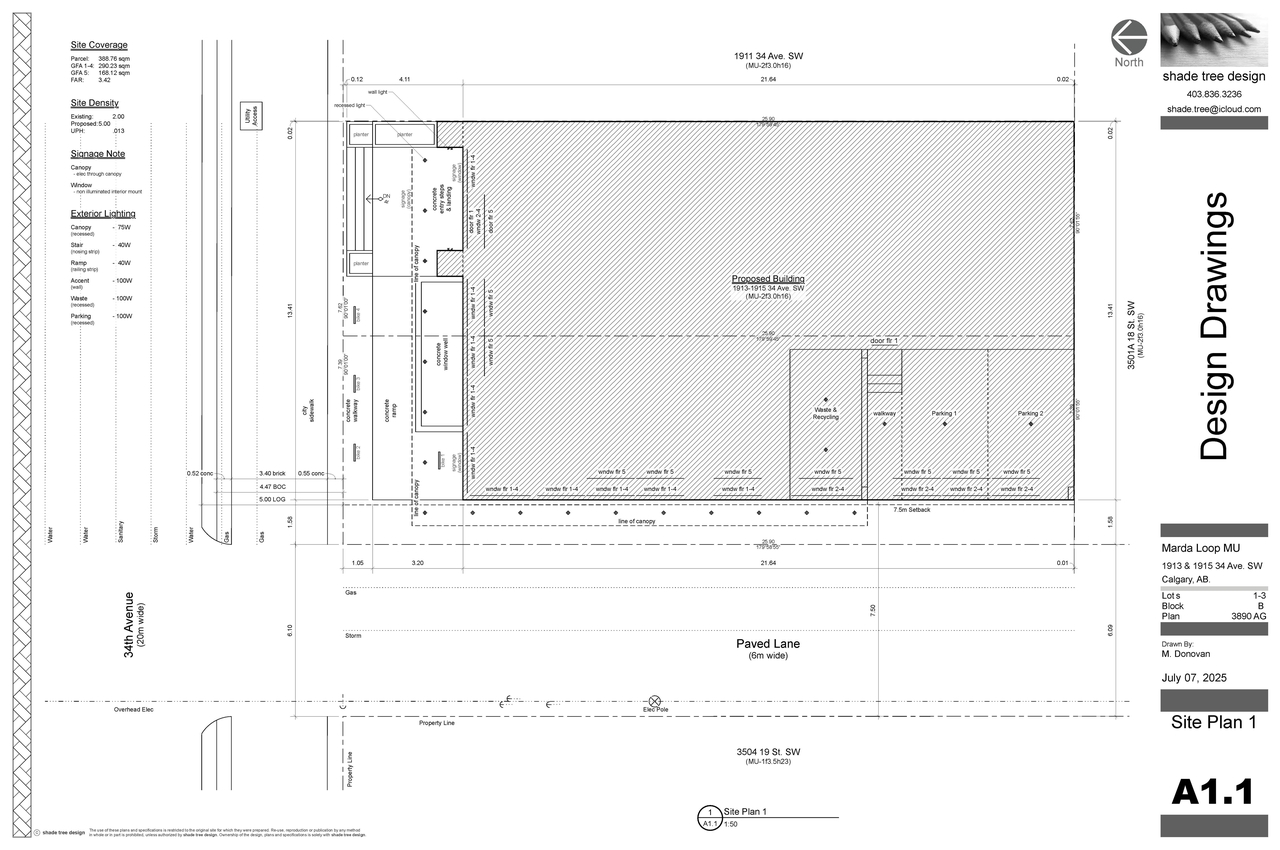 Construction site plan for project from page 2 of the file 'DP2025-04278 DMAP Plans (Submitted) 2025-07-23 (3MB)'