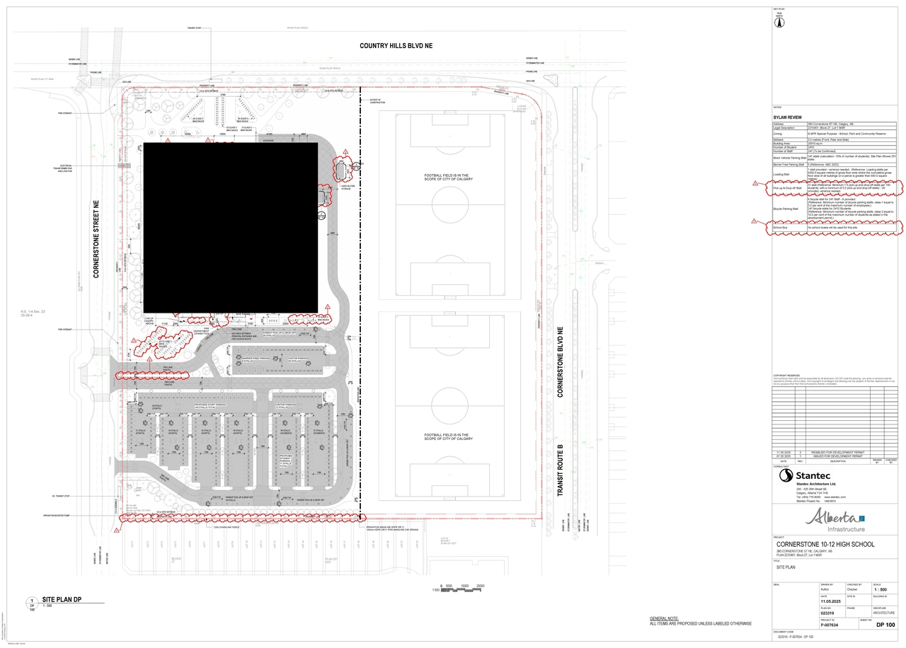 Construction site plan for project from page 1 of the file 'DP2025-04344 DMAP Plans Amended (9MB) 2025-11-06'