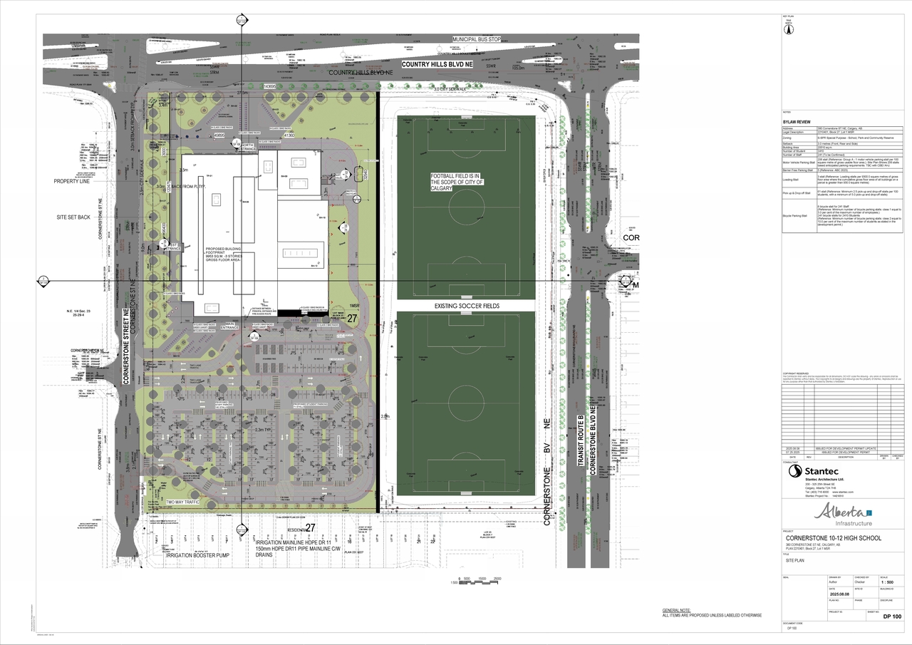 Construction site plan for project from page 2 of the file 'DP2025-04344 DMAP Plans (Submitted) 2025-08-12 (56MB)'