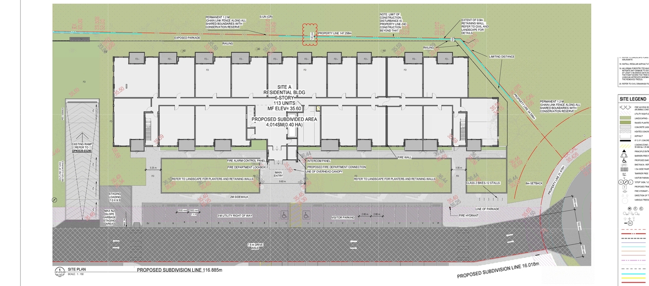 Construction site plan for project from page 4 of the file 'DP2025-04404 - DMAP DECISION RENDERED (107MB) 2026-05-21'