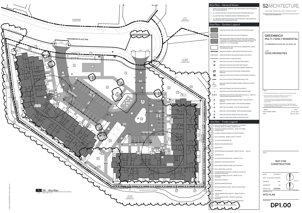 Construction site plan for project from page 3 of the file 'DP2025-04530 DMAP Plans Submitted 2025-12-01 (14MB)'