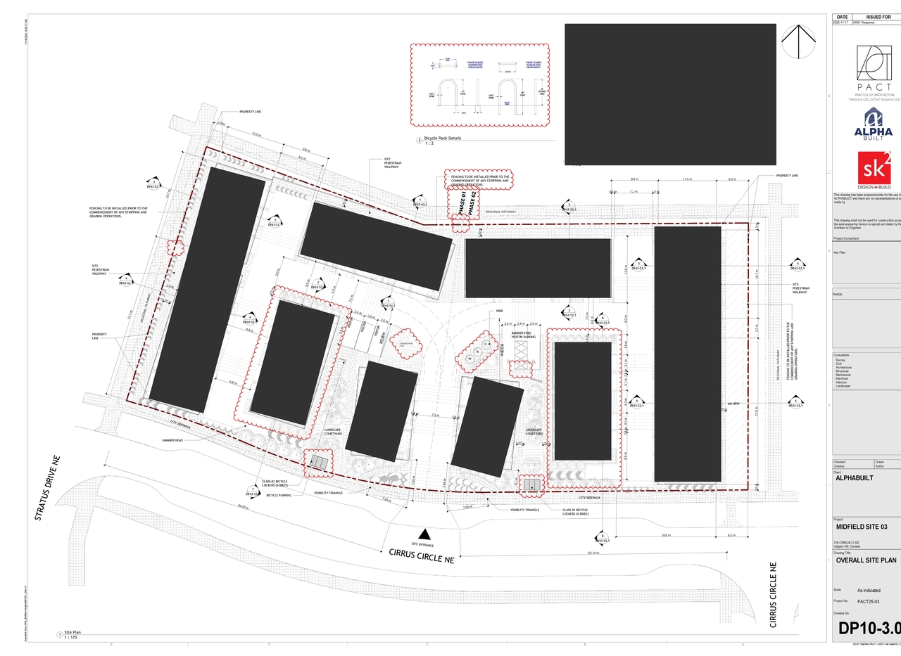 Construction site plan for project from page 2 of the file 'DP2025-04674 DMAP Plans Amended (17MB) 2025-11-24'