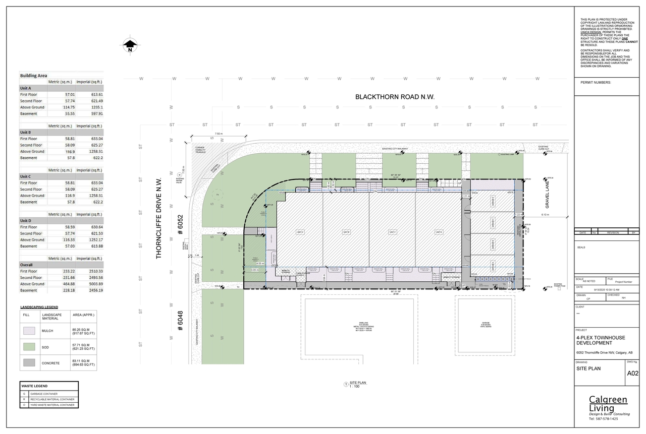 Construction site plan for project from page 2 of the file 'DP2025-04717 DMAP Plans (Submitted) 2025-08-14 (4MB)'