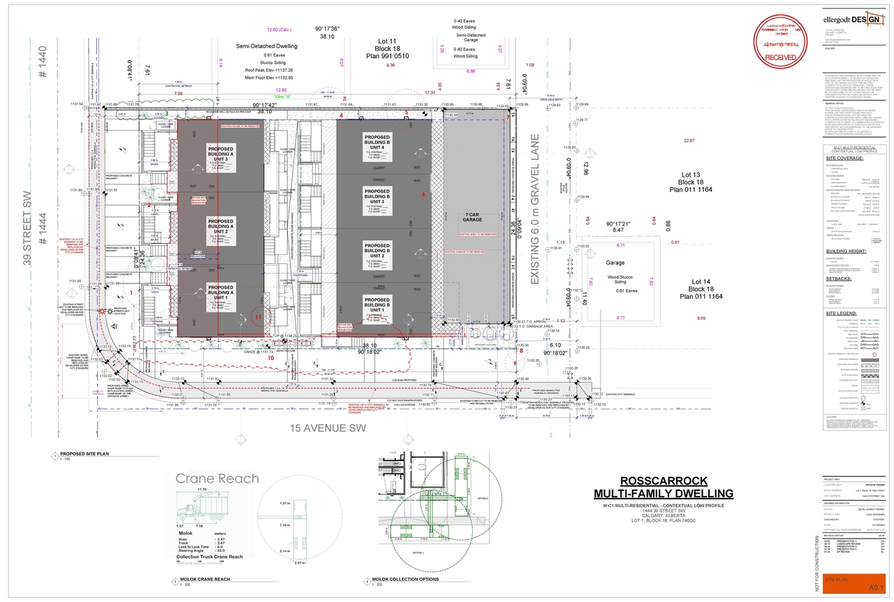 Construction site plan for project from page 2 of the file 'DP2025-04748 DMAP Amended Plans (6MB) 2026-03-25'