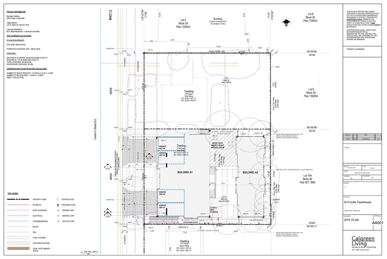Construction site plan for project from page 2 of the file 'DP2025-04756 DMAP Plans (Amended) 2026-04-27 (6MB)'
