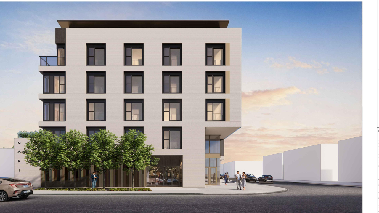 Rendering of building from page 9 of the file 'DP2025-04791 DMAP Plans (Submitted) 2025-08-18 (7MB)'