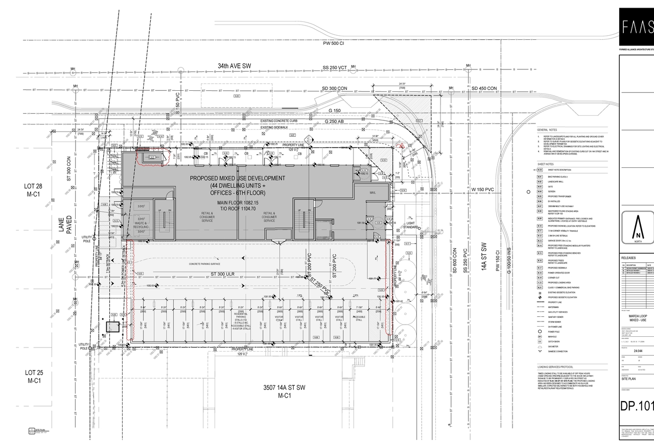 Construction site plan for project from page 2 of the file 'DP2025-04791 DMAP Plans Amended (4MB) 2026-07-29'