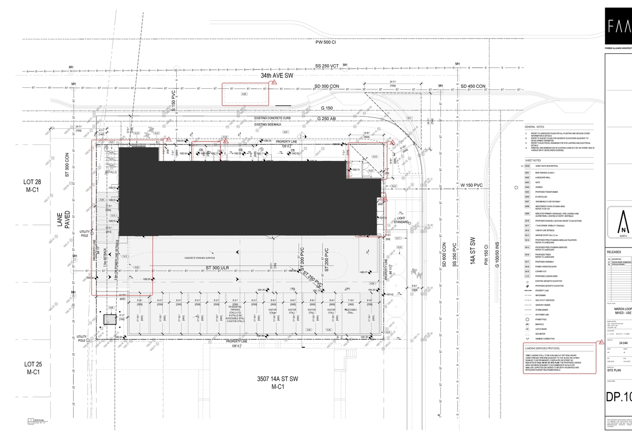 Construction site plan for project from page 2 of the file 'DP2025-04791 DMAP Plans Amended (11MB) 2026-01-13'