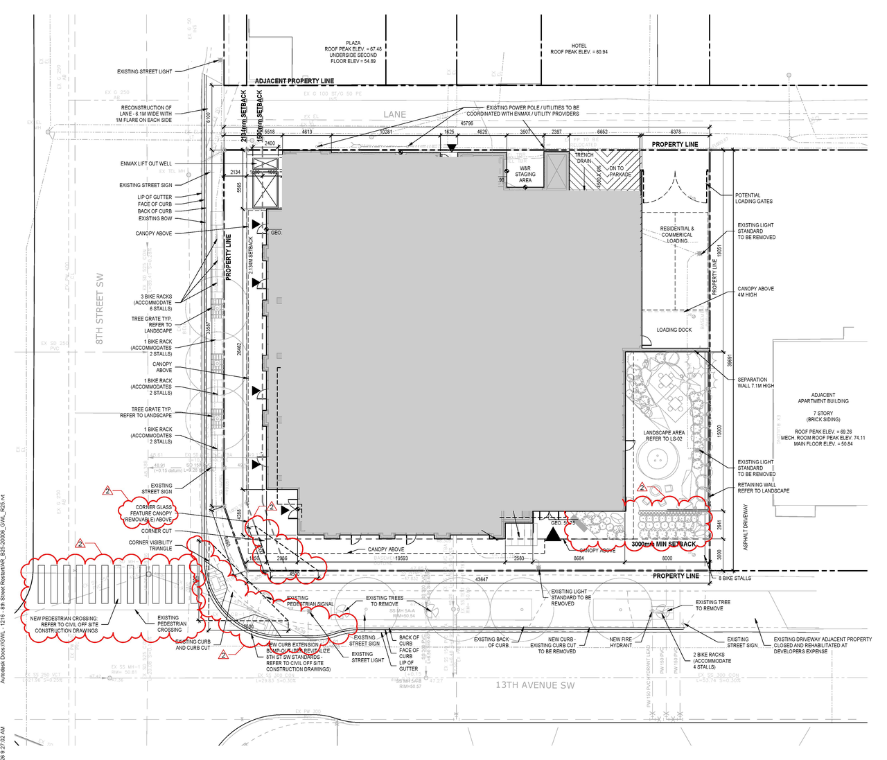 Construction site plan for project from page 8 of the file 'DP2025-04907 DMAP Plans Amended (15MB) 2026-04-13'