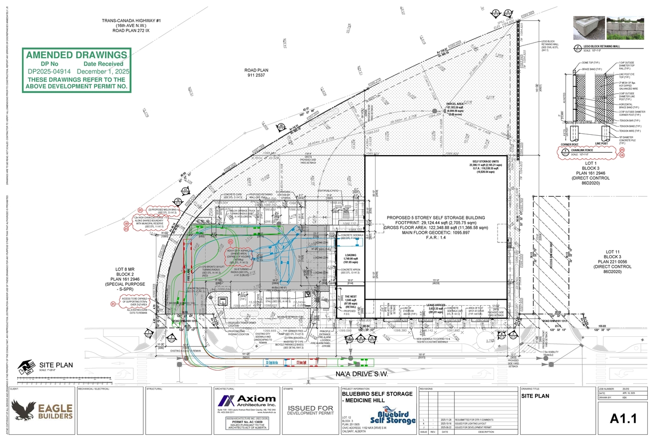 Construction site plan for project from page 5 of the file 'DP2025-04914 DMAP Plans Amended (14MB) 2025-12-01'
