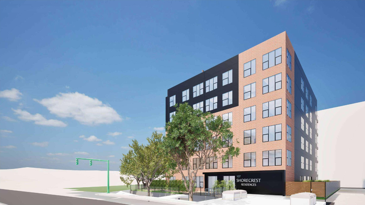 Rendering of building from page 5 of the file 'DP2025-04996 DMAP Plans (Amended) 2026-05-06 (7MB)'