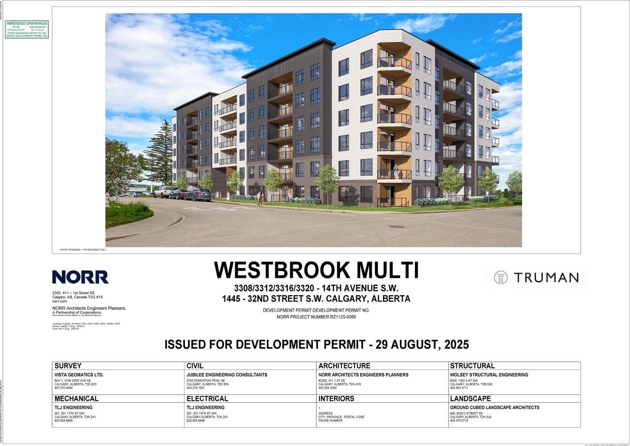 Rendering of building from page 1 of the file 'DP2025-05095 DMAP Plans (Submitted) 2025-09-15 (7MB)'