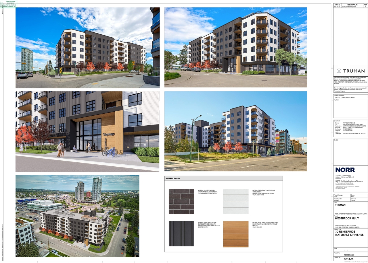 Rendering of building from page 4 of the file 'DP2025-05095 DMAP Plans (Amended) 2026-02-05 (8MB)'